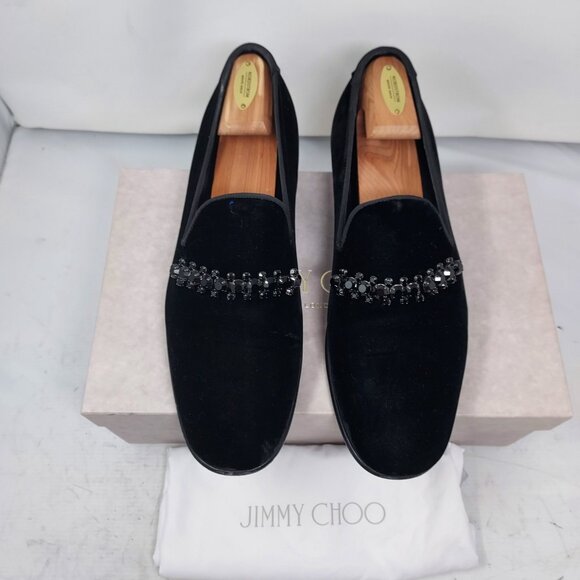 Jimmy Choo MENS Thame Crystal Embellished Velvet Black Loafer - Picture 10 of 10